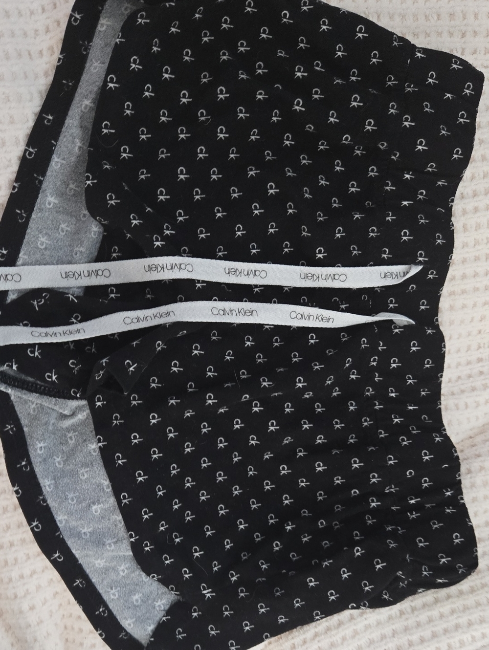 Calvin Klein Black Logo-Print Lounge Shorts with White Drawstring